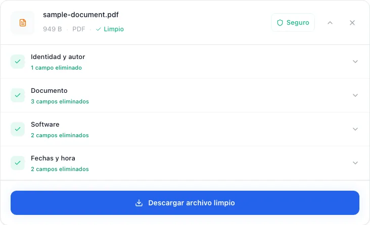 Cómo eliminar metadatos y autor de un archivo PDF de forma segura, Elimina y descarga